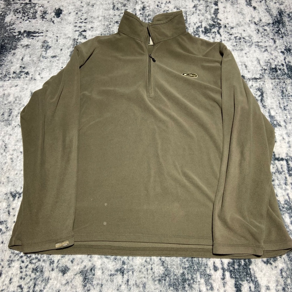 Drake Waterfowl Systems Mens 2XL Olive Green 1/4 Zip Fleece Pullover Sweater